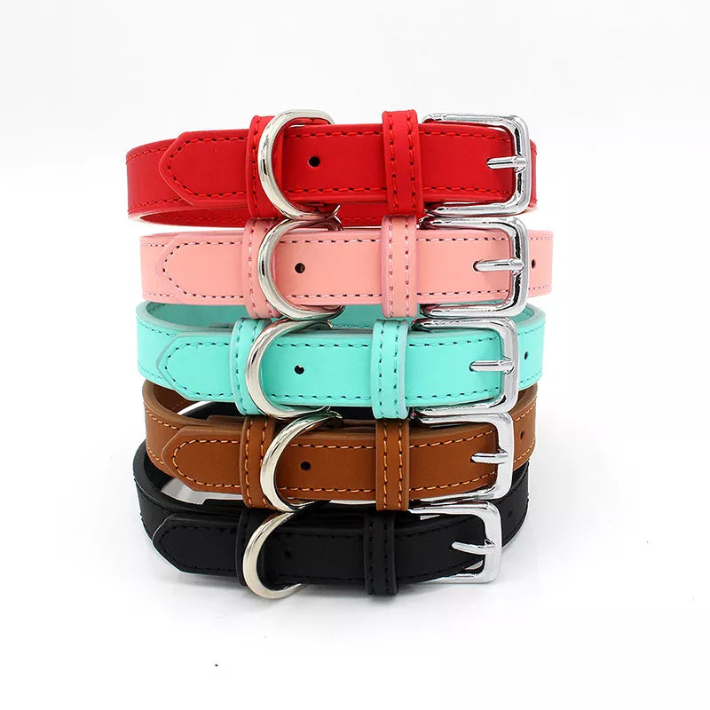 Collar de cuero PU para perros y gatos, accesorios ajustables para Mascotas, suministros para perros pequeños y cachorros, cómodos y asequibles, collier chien