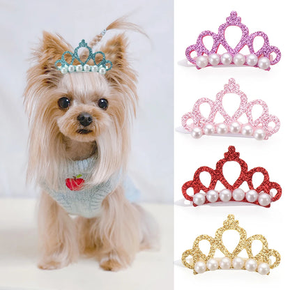 Pinzas para el pelo para perros pequeños y gatos, perlas de imitación en forma de corona, lazos, decoración para la cabeza, horquillas para cachorros, decoración, accesorios de aseo