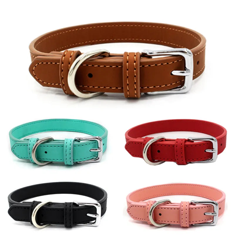 Collar de cuero PU para perros y gatos, accesorios ajustables para Mascotas, suministros para perros pequeños y cachorros, cómodos y asequibles, collier chien