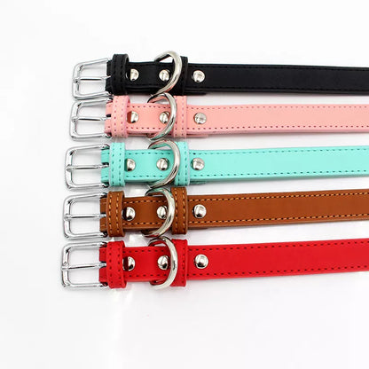 Collar de cuero PU para perros y gatos, accesorios ajustables para Mascotas, suministros para perros pequeños y cachorros, cómodos y asequibles, collier chien