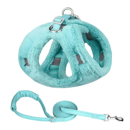 Thicken Fur Puppy Dog Harness and Leash Set for Small Dogs Winter Warm Pet Cat Harnesses Bichon Lead Chain mascotas Accessories