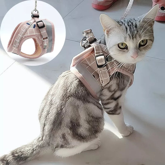 Arneses a cuadros para gatos, conjunto de arnés y correa para Mascotas de malla de verano, productos para Mascotas Katten Kitty, accesorios para Gotas