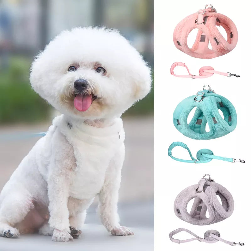 Thicken Fur Puppy Dog Harness and Leash Set for Small Dogs Winter Warm Pet Cat Harnesses Bichon Lead Chain mascotas Accessories