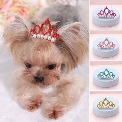 Pinzas para el pelo para perros pequeños y gatos, perlas de imitación en forma de corona, lazos, decoración para la cabeza, horquillas para cachorros, decoración, accesorios de aseo