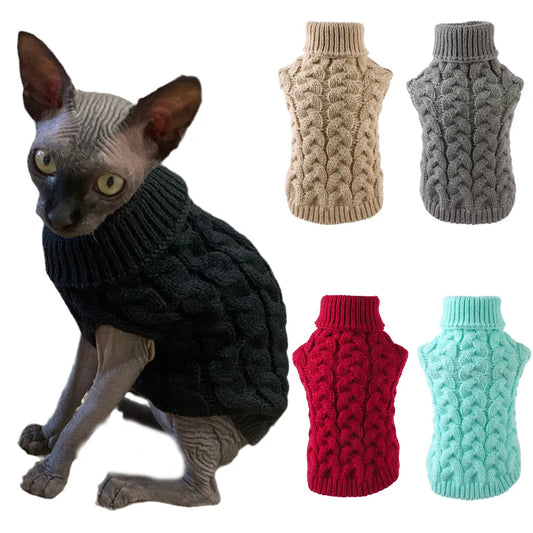 Suéter cálido de punto para gato Sphynx, ropa de invierno para mascotas, ropa para gatos, ropa para mascotas, jerséis para cachorros y gatitos Katten Kedi, ropa para gatos