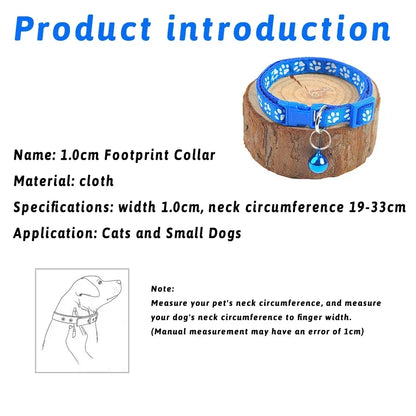 Pet Collar With Bell Cartoon Footprint Colorful Dog Puppy Cat Accessories Kitten Collar Adjustable Safety Bell Ring Necklace Pet