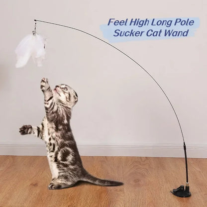 Pet Cat Toy Cat Wand Fluffy Feather with Bell Sucker Cat Stick Toy Interactive Toys for Cats Kitten Hunting Exercise Pet Product