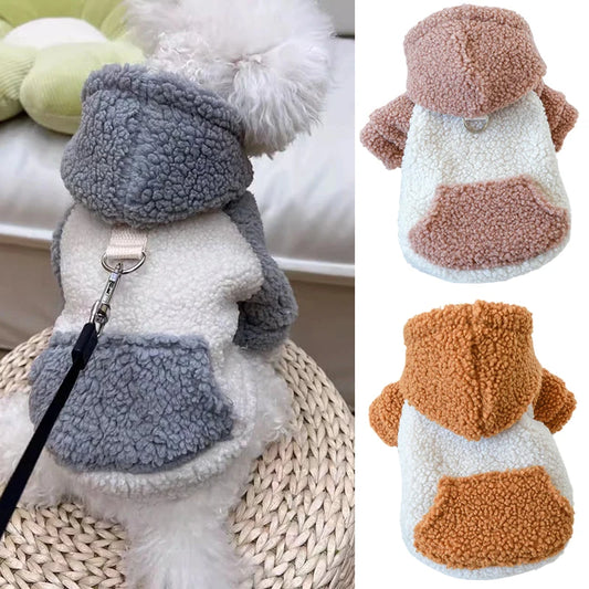 Suéter con capucha de lana bereber para cachorros y perros, ropa cálida de invierno para mascotas con hebilla, sudaderas para perros pequeños, Pomerania, Yorkie, mascotas