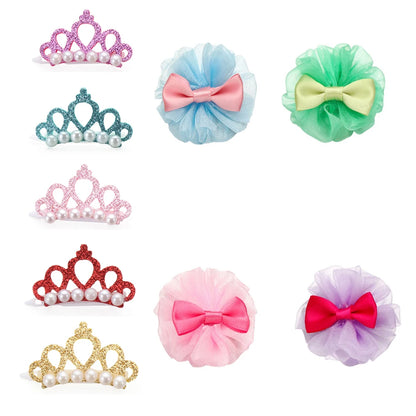 Pet Small Dogs Cat Faux Pearl Crown Shape Bows Hair Clips Head Decoration For Pets Puppy Hairpins Decor Grooming Accessoires